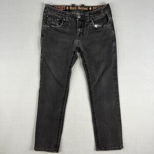 Rock Revival Jeans Mens 34x28 Lambeth‎ J204 Straight Black Denim Distressed